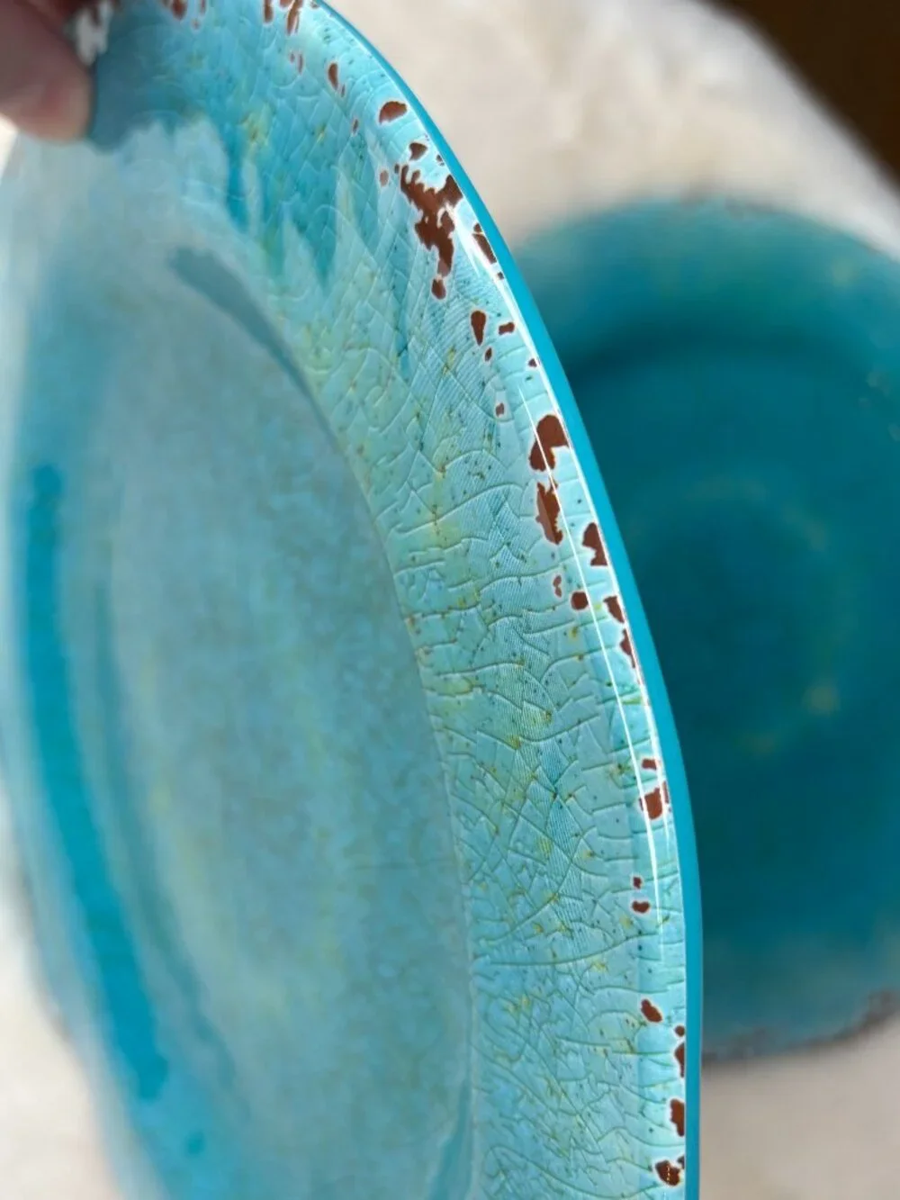 Pier 1 Imports Carmelo Blue Melamine Crackle Glaze Distressed Dinner Plates-NWT